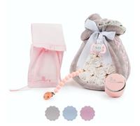 BebeDeParis Cadeau de Naissance | Gâteau de Couches accompagné d'une Couverture Grise Personnalisée (Rosa, Set avec Sac à Langer)
