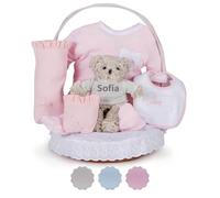 BebeDeParis | Cadeaux de naissance pour les nouveau-nés | Panier de bébé classique essentiel | Panier-cadeau personnalisé pour bébé | 3-6 mois (rose)