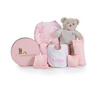 BebeDeParis - Layette Cadeau Bébé avec Bavoir Brodé avec le Prénom du Bébé et Set de Accessoires Nouveau-Né -Bleu