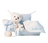 BebeDeParis - Layette pour Nouveau-né - Panier Cadeau Bébé Sucette Personnalisée avec et Bavoir Personnalisé avec le prénom du Bébé - Bleu