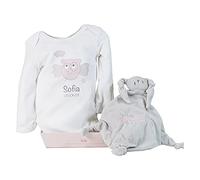 BebeDeParis Panier Cadeau Nouveau-Né - Body Bébé Personnalisé avec Prénom (6-12 Mois) et Doudou Brodé - Rose