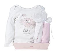 BebeDeParis Panier Cadeau Nouveau-né - Body Personnalisé Bébé (6-12 mois) et Ensemble de 2 Mouselines en Coton -Rose