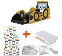 Lit JCB à clipser - Pack complet - Jaune - 1 place - Inclus matelas et sommier