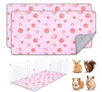 BeBeJoJo Lot de 2 tapis lavables pour cage de cochon d'Inde, réutilisables, imperméables, super absorbants, motif fraise, rose, 120 x 60 cm