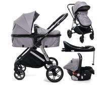 BEBELISSIMO - Poussette combinée trio 3 en 1 - siège auto 0+ CAVO - nacelle - base Isofix - jambes de force - jusqu’à 22kg - gris