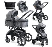 BEBELISSIMO - Poussette combinée trio 3 en 1 - siège auto 0m - nacelle - dès la naissance - jusqu’à 22kg - Premium - gris