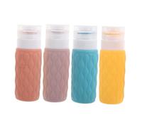 BEBEMOKO 4 pièces Bouteilles de Voyage Rechargeables Silicone Distributeur Shampoing et Gel Lot Sac de Rangement Anti-gaspillage et Compact pour Avion