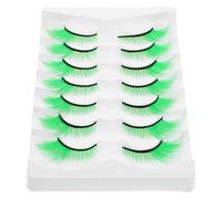 BEBEMOKO 7 Paires de Faux Cils Verts Volumineux pour Maquillage de Scène, Effet Œil de Chat, Réutilisables et Confortables, pour Fête Saint-patrick, Halloween et Cosplay