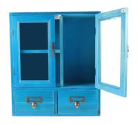 BEBEMOKO Armoire Murale de Rangement en Bois Bleu Vintage, Meuble Mural Double Porte, Cabinet Mural Compact pour Chambre et Salle de Bain, Meuble de Rangement Décoratif Multifonction, 1