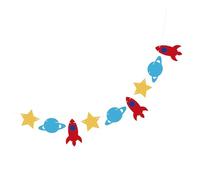 BEBEMOKO Bannière D’Anniversaire Bébé à Suspendre 1 Pièce en Feutrine Thème Espace Fusée et Étoiles, Décoration Murale Chambre Garçon et Filles, Guirlande Fanions Fête Univers Cosmique