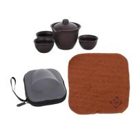 BEBEMOKO Coffret Service à Thé Kung Fu Chinois en Céramique de Sable Violet, Léger et Portable, avec 1 Théière et 3 Tasses, pour Partager du Thé en Plein Air Style Style Aléatoire