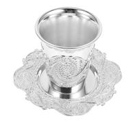 BEBEMOKO Coupe De Kiddouch Avec Soucoupe En Alliage Sculpté, Taille Unique, Résistante Et Réutilisable, Pour Shabbat Et Pessa'h, Fête Juive, Ensemble Coupe De Vin Judaica Avec Plateau