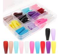 BEBEMOKO Faux Ongles à Coller Longs Couleur Unie Style Ballerine Boîte de Capsules Vierges pour Extension Manucure
