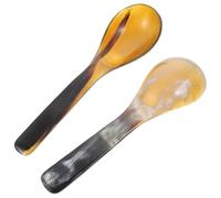 BEBEMOKO Lot de 2 Cuillères à Porridge en Corne de Bœuf, Cuillères Longues Multifonctions pour Soupe et Dessert, Matériau Naturel Résistant, Usage Domestique et Restauration, Ustensiles