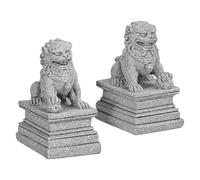 BEBEMOKO Lot de 2 Mini Statues de Lionceau Chinois en Pierre, Ornement Feng Shui de Décoration Intérieure et Jardin, Statuettes Décoratives pour Bureau et Maison, Style Asiatique, Taille