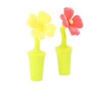 BEBEMOKO Lot de 4 Bouchons de Bouteille de Vin en Silicone de Fleur, Colorés Rouge et Jaune, Hermétiques et Réutilisables, pour Conserver et Identifier les Bouteilles Lors de Dégustations
