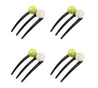 BEBEMOKO Lot de 4 Pinces à Chignon Chinoises en Plastique Résistant Perles Vertes et Blanches Fourchette à Cheveux Antidérapante à 3 Dents pour Chignons Longs et Épais Accessoires