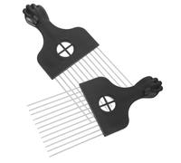 BEBEMOKO Peigne à Cheveux Afro 2 Pièces Poignée Ambre Taille Moyenne Acier Inoxydable Démêlant Professionnel Hommes et Femmes Coiffure Salon Entretien Quotidien