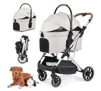 Beberoad Pets T6 Poussette de luxe pour chiens de taille moyenne jusqu'à 30 kg ou 2 petits animaux de compagnie - Poussette 3 en 1 pour chien et chat avec sac de transport amovible, pliable et légère