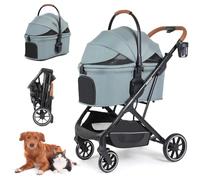 Beberoad Pets T6 Poussette de luxe pour chiens de taille moyenne jusqu'à 30 kg ou 2 petits animaux de compagnie - Poussette 3 en 1 pour chien et chat avec sac de transport amovible, pliable et légère