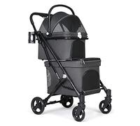 Beberoad Poussette pliable pour chien à 2 étages pour petits chiens et chats, poussette pour plusieurs animaux de compagnie, boîte pour chiens et chats, noir