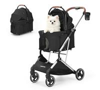 Beberoad T3 Pro Poussette 3 en 1 pour chiens et chats petite et moyenne taille poids max 20 kg coussinet porte-gobelet cadre givré tissu amélioré noir