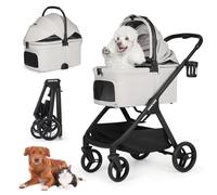 Beberoad X-5 Poussette pour Animaux Jusqu'à 25 kg, Gris | Poignée ajustable, bac amovible, siège auto convertible, pliage à une touche, roues tout-terrain, conception 3-en-1