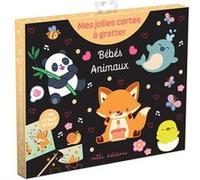 Mila Professional Pochette de cartes à gratter – Bébés animaux – 8 cartes + stylet en bois