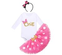 Bébés Filles 1er Anniversaire Tutu Set Costume de Mouse Manche Longue Body Barboteuse Jupe Tutu à Pois Bandeau 1 An Fête Vêtements Premier Anniversaire Tenue Photographie Rose vif - One 1 an