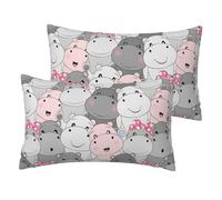 Bébés hippopotames Mignons,Housse de Coussin décorative en Polyester, Douce, 30 x 50 cm