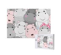 Bébés hippopotames Mignons,Puzzle Familial en Bois de 1 000 pièces pour Adultes et Adolescents, décoration d'intérieur