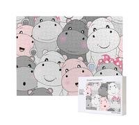 Bébés hippopotames Mignons,Puzzle Familial en Bois de 500 pièces pour Adultes et Adolescents, décoration d'intérieur
