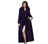 BebeXi Peignoir en velours avec col rabattu, pyjama épais d'automne et d'hiver de style long, peignoir à capuche pour femme, a-violet, XL