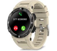 Bebinca Montre Connectée Smartwatch Sports Pour Hommes 1.3"" Passer Et Recevoir Des Appels Mains Libres Microphone Bluetooth, Écouter De La Musique Haut-Parleur 128 M 5atm Étanche (Beige)[Z197]