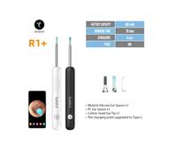 Bebird Smart Visual Ear Sticker R1+ avec micro-caméra 8 millions de pixels, 6 LED, pour inspection auriculaire à domicile, kit otoscope vidéo Bebird R1 plus Black