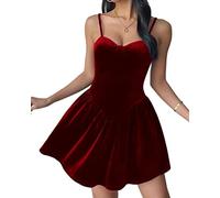 BebreezChic Robe Femme Courte Mini Sexy Chic Col en V A-Ligne Noël fête Festival Vacances Soirée Club Cocktail Cami Robe Casual, Bourgogne L