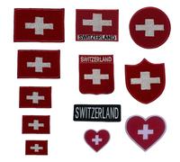 BeBuz Écusson brodé Drapeau de la Suisse Thermocollant ou Coudre Patch Bouclier Rond Cœur Rectangle pour Vestes Sacs Uniformes Différentes Tailles (Nom du Pays)
