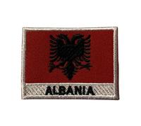 Bebuz Écusson brodé drapeau de l'Albanie avec nom thermocollant ou à coudre - Patch de réparation en tissu - Patchs militaires tactiques - Emblème