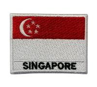 Bebuz Écusson brodé drapeau de Singapour avec nom thermocollant ou à coudre - Patch de réparation en tissu - Patchs militaires tactiques - Emblème