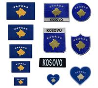 BeBuz Écusson brodé Drapeau du Kosovo - Thermocollant ou à coudre - Patch de pays pour veste, sac à dos, chapeau et loisirs créatifs