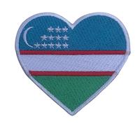 Bebuz Écusson brodé en forme de cœur avec drapeau ouzbékistan thermocollant ou à coudre