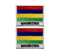 BeBuz Lot de 2 écussons brodés drapeau de tous les pays avec nom - 7 cm x 5 cm - Écusson brodé à repasser et à coudre pour vestes, chapeaux, sacs à dos et uniformes (île Maurice)