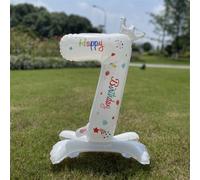 Bebykilemi Ballon en aluminium avec motif couronne blanche debout de 81,3 cm pour décoration de fête d'anniversaire d'enfant, ballon numérique en film d'aluminium avec joli motif, gonflable à l'air ou