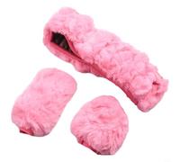 Bebykilemi Ensemble de housses de volant épaisses pour voiture - 38 cm - Accessoire intérieur en fausse laine douce avec housses de frein à main et levier de vitesse - Antidérapantes et chaudes - Rose