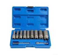 Bebykilemi Lot de 11 douilles profondes 7/11 pièces pour retrait d'écrous arrondis ou endommagés avec adaptateur d'entraînement 3/8" - Extracteur de dents en spirale compatible avec clous en acier