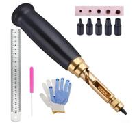 Bebykilemi Lot d'outils de poinçonnage en métal avec 6 embouts de tailles différentes de 1,5 à 4 mm pour cuir, papier, caoutchouc, plastique, projets d'artisanat, poignée en bois