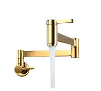 Bec pliant bras robinet évier moderne bassin robinet de cuisine résistant aux éclaboussures facile à installer Pot remplisseur salle de bain Double interrupteur montage mural(Gold)