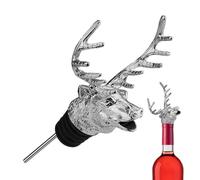 Bec verseur à vin en forme de cerf - Bouchon de bouteille créatif, bec à tête vintage, accessoire de bar artistique avec finition chromée | Cadeau fantaisie pour anniversaire de mariage, dîner, fête
