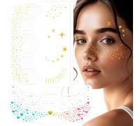 Becellen 14 Pièces Tache de Rousseur Paillette, Glitter Freckles Tatouage Ephemere Paillettes Visage Maquillage Festival Doré Holographiques pour Festivals Fêtes