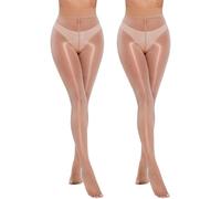 Becellen 2 Paire Collant Femme, 8 DEN Oil Shiny Collants Opaque Resille Chair Collant Sculptants Sexy Pantyhose Grande Taille Noir Collants Ventre Plat Femme